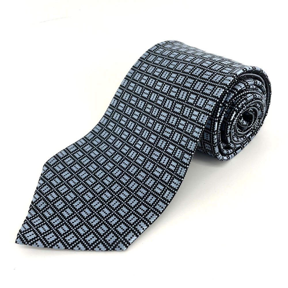 Charvet Place Vendome Silk Tie Blue‎ Black Geometric Pattern Made in France Mens